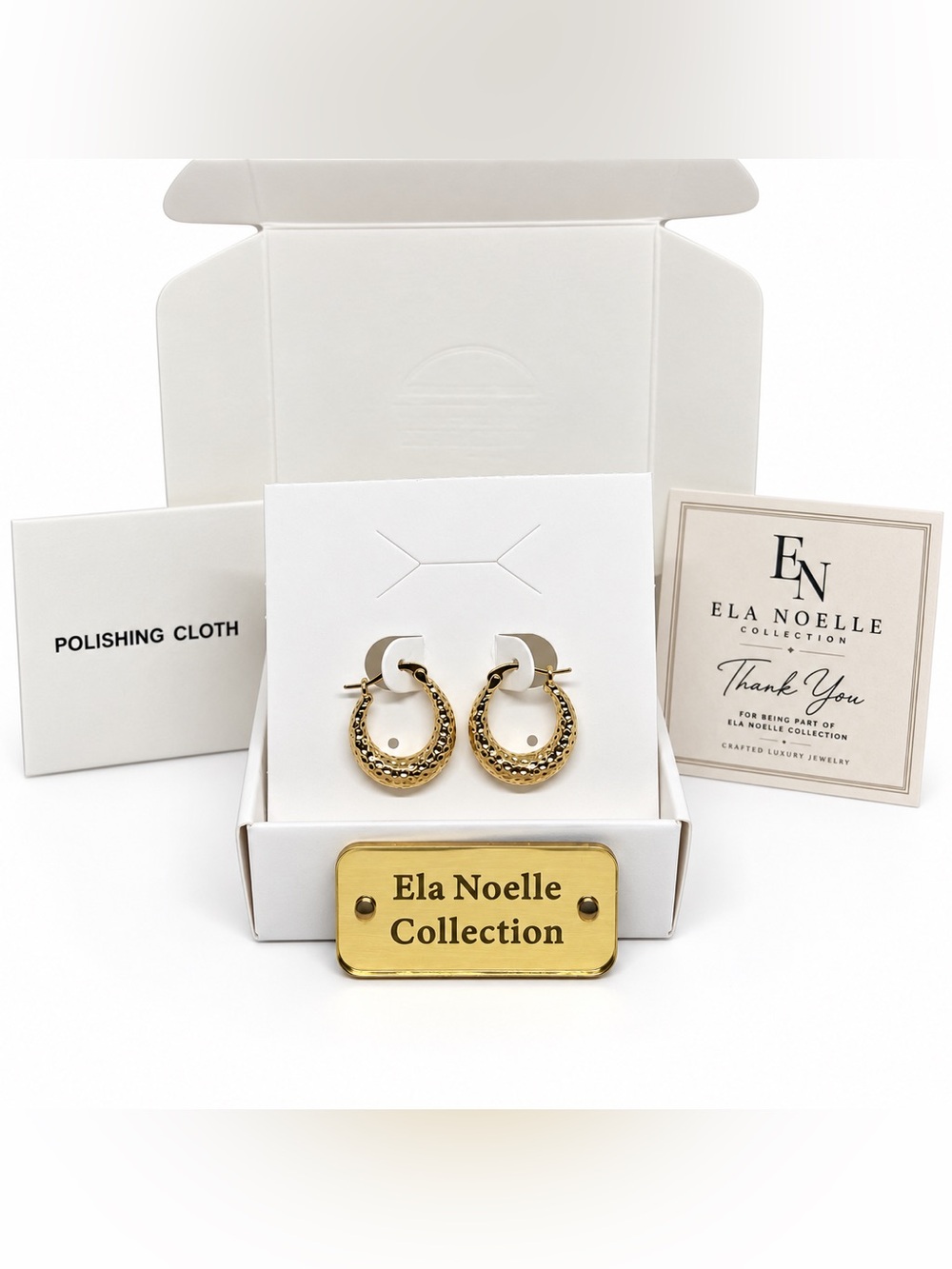 Ela Noelle -Gold Tone Hammered Crescent Hoop Earrings